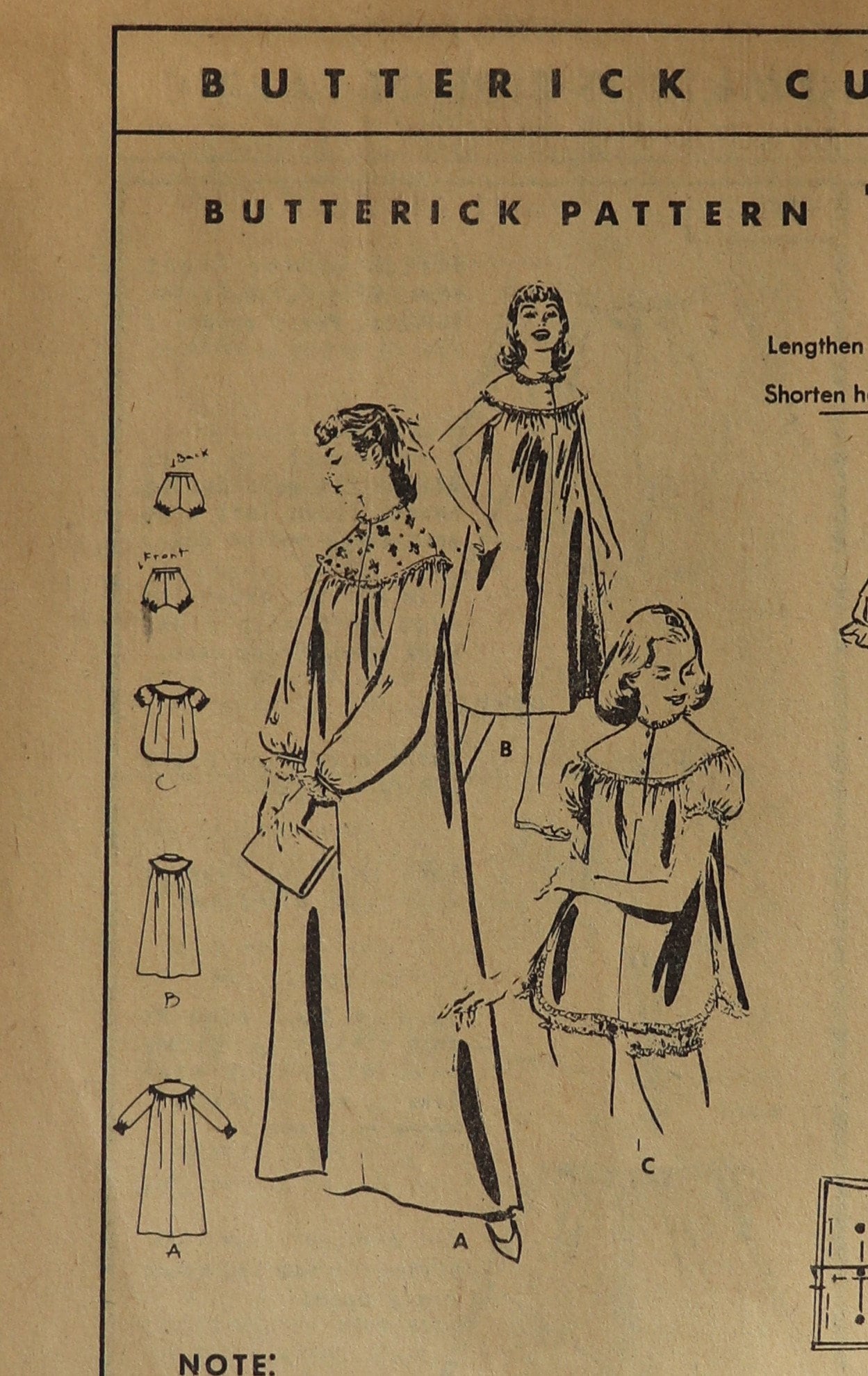 Butterick 7993. Vintage 1940's Nightgowns and Shorty Pajamas Pattern ...