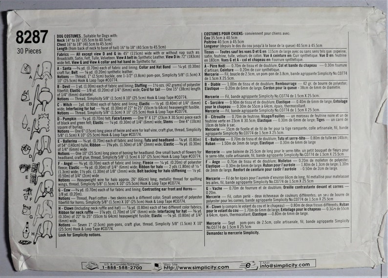 Simplicity 8287. Dog Coats Pattern. Small Dog Costumes Pattern. Dog