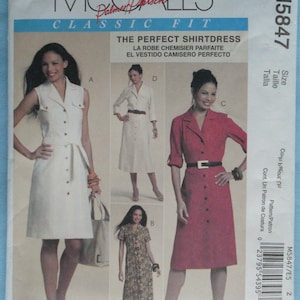 McCall&#39;s 5847. Misses shirt  dress pattern. Palmer and Pletsch &quot;Perfect Shirtdress&quot;  pattern.  SZ 6-12.  Uncut