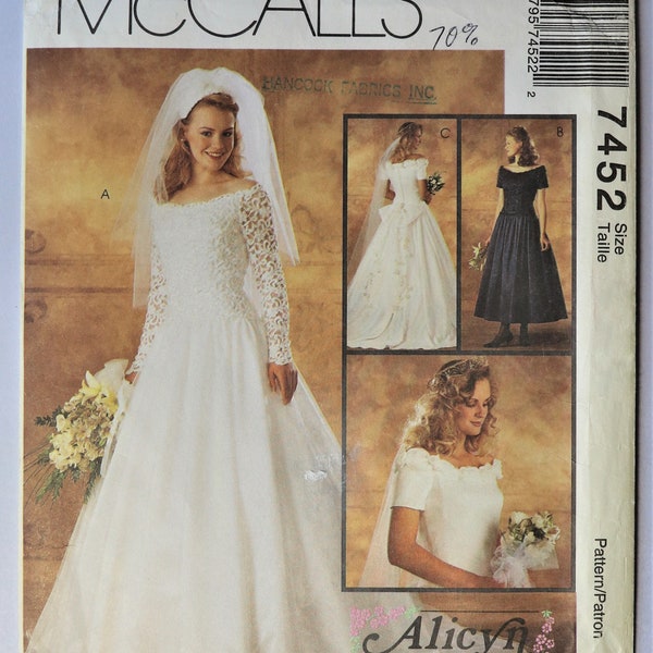 McCall's 7452.  Bridal gown pattern.  Vintage 1995 wedding dress pattern. Formal bridal gown pattern.  Modest bridal. SZ 10-14. Uncut