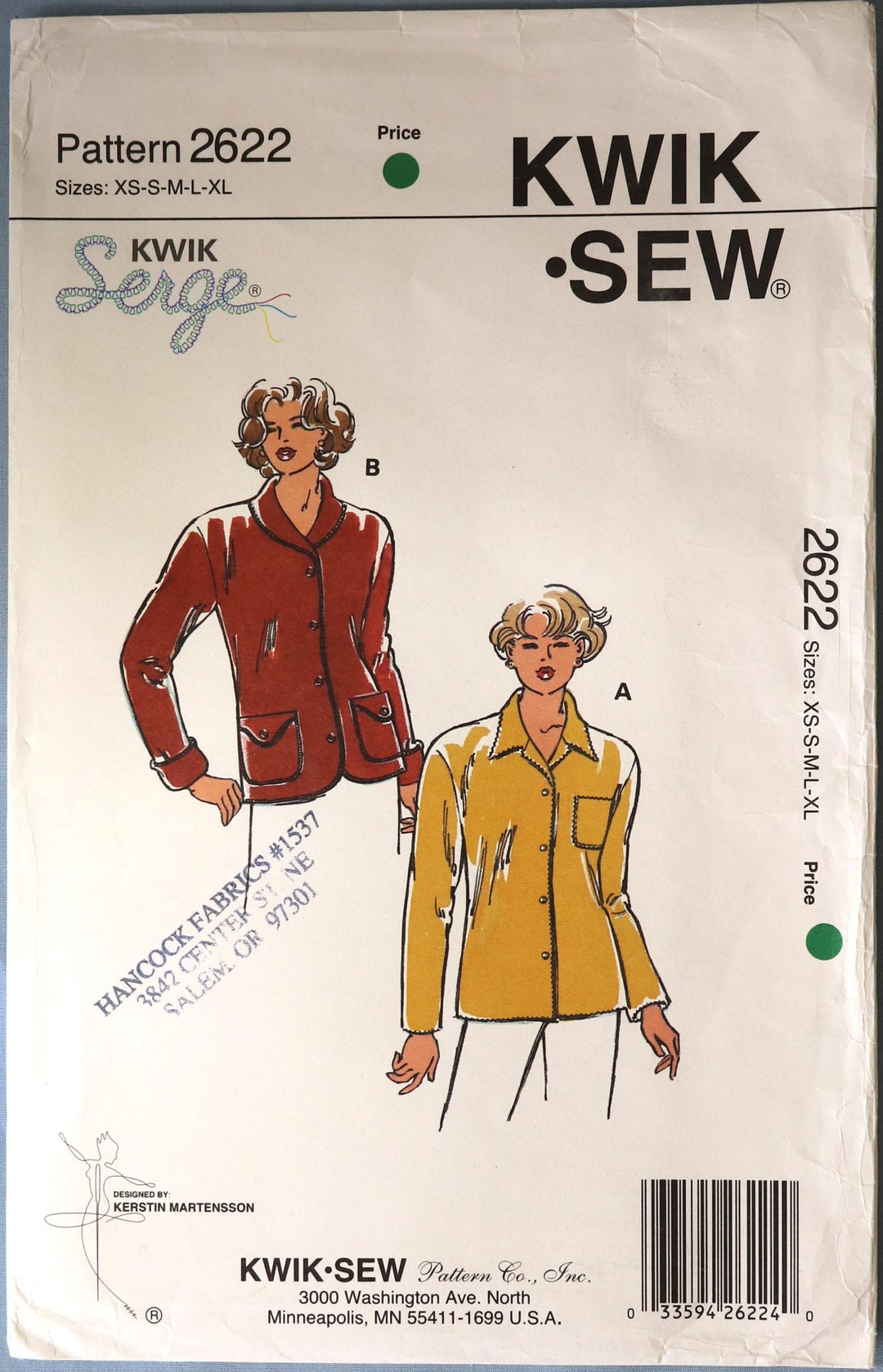 Kwik Sew 2622. Misses Shirt Pattern. Shawl Collar Shirt Jacket Pattern ...