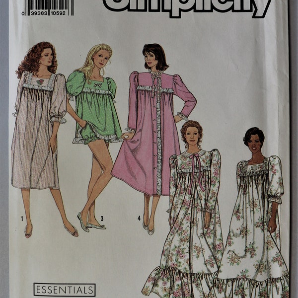 Simplicity 9929.  Misses nightgown, pajamas, robe pattern.  Baby doll pajamas pattern. Peignoir nightgown, robe pattern.  SZ PT-XL Uncut