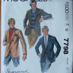 May include: A vintage McCall's sewing pattern for a jacket. The pattern features illustrations of three jacket styles, including a tweed blazer, a tan blazer, and a navy blazer. The pattern includes the text "Personalized instructions by Palmer & Pletsch."