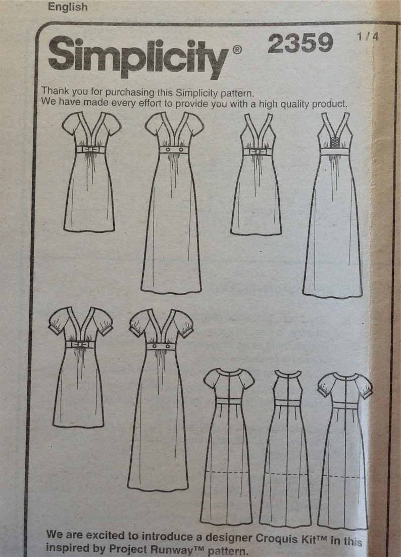 Simplicity 2359. Misses Dress Pattern. Empire Waist Day or Evening ...