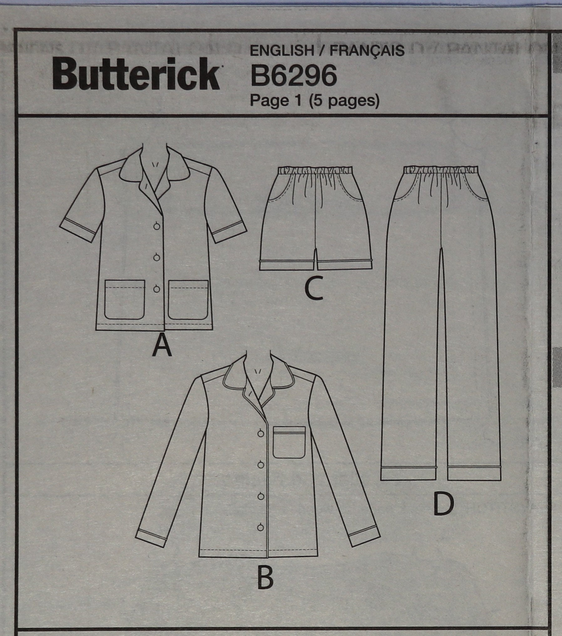 Butterick 6296. Pajamas Pattern. Misses/womens Pajamas Pattern. Top ...