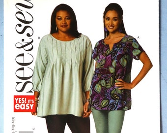 Butterick 6117.  See and Sew 6117.  Misses top pattern.  Loose fit tunic top pattern.  Easy sew top pattern.  SZ XS-XXL (4-26) Uncut