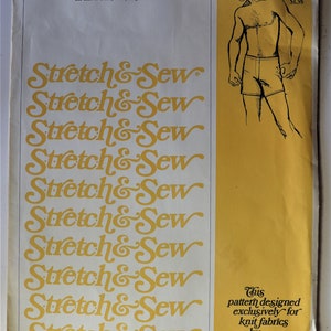 Stretch and Sew 1235.  Men&#39;s Swim suit pattern.  Vintage 1967 mens lined swim trunks and  boxer briefs pattern.   SZ 28-40. Uncut