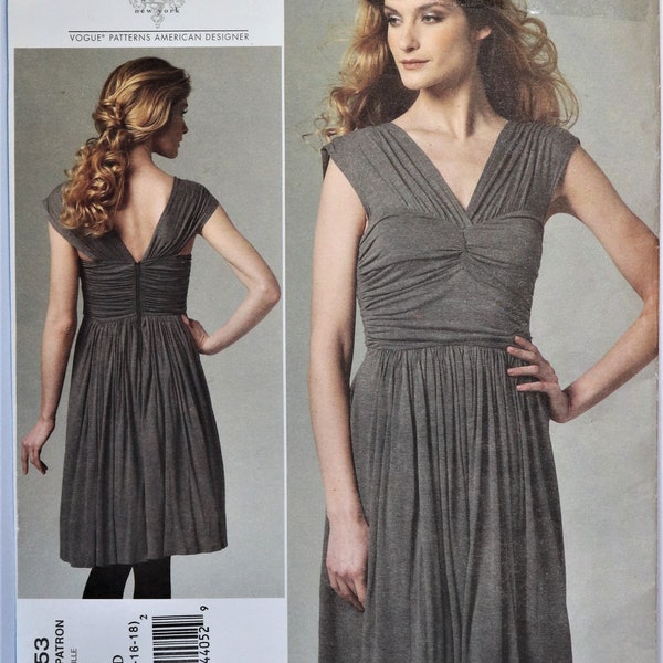 Vogue 1253.  Misses dress pattern. Tracy Reese ruched, fitted bodice dress pattern. Vogue Bridesmaid dress dress pattern. SZ 12-18. Uncut