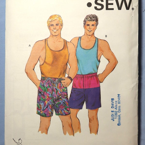 Kwik Sew 1592.  Men's tank top and shorts pattern.  Racer back tank top pattern.  Pull on shorts pattern.  SZ S-XL Uncut