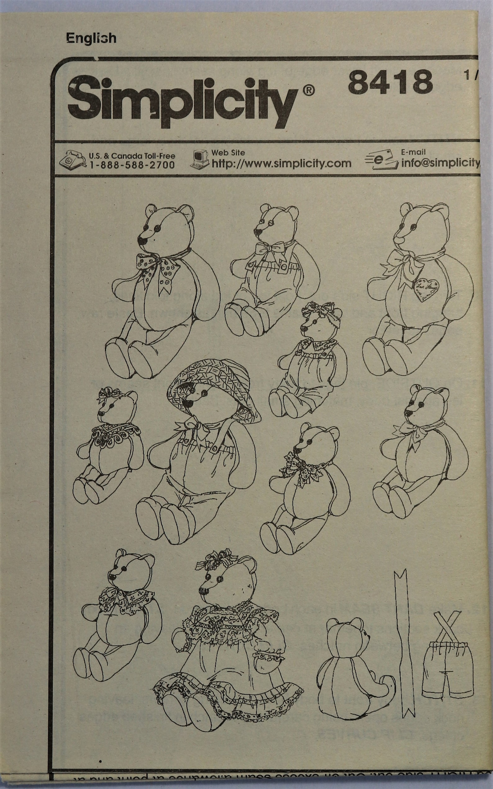 Simplicity 8418. Stuffed Bears Pattern. Teddy Bears in 3 Sizes Pattern ...