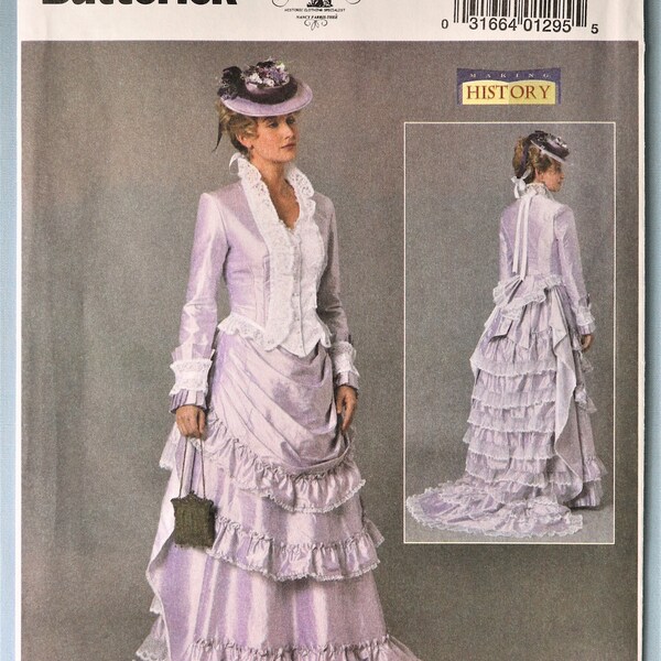 Butterick 6692.  Misses 1890's dress costume pattern.  Making History 1890's Jacket and ruffled skirt pattern.  SZ 6-14 Uncut