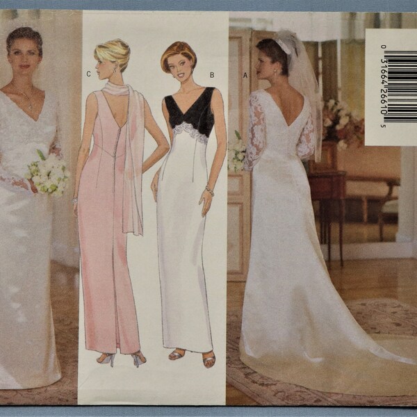 Butterick 5303.  Misses bridal gown pattern.  Sheath bridal, bridesmaid, evening gown pattern.  Fitted bridal gown with train pattern.