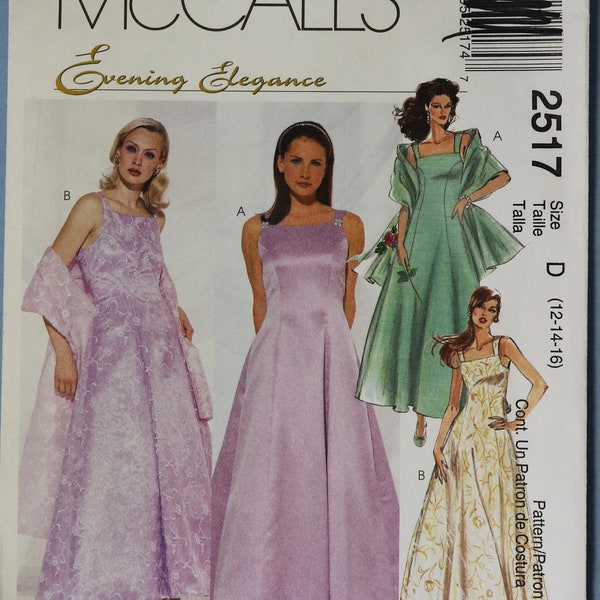 McCall's 2517.  Misses evening gown pattern.  Fit flare gown with petticoat bridal, bridesmaid, prom pattern.  SZ 12-16 Uncut