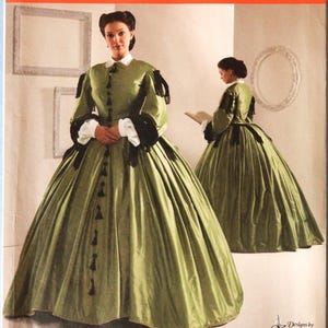 Simplicity 2887.  Civil War costume gown pattern.  "Museum Curator" Civil War era, Mary Lincoln dress with sleeves pattern.  SZ 8-14 Uncut