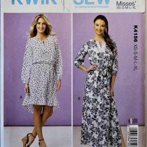 Kwik Sew 4156.  Misses dress pattern.  Pullover long or short dress pattern.  Short dress with flounce hem pattern.  SZ XS-XL. Uncut