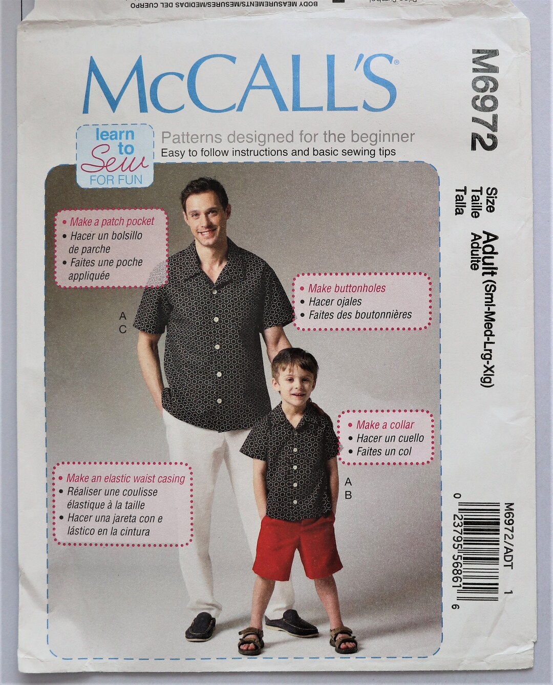 Mccall's 6972. Men Shirt, Pants, Shorts Pattern. Learn to Sew Pattern