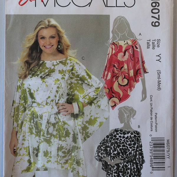 McCall's 6079.  Misses tops and tunics pattern.  Poncho top, tunic pattern.  Loose fit tops pattern.  SZ S-Med. Uncut