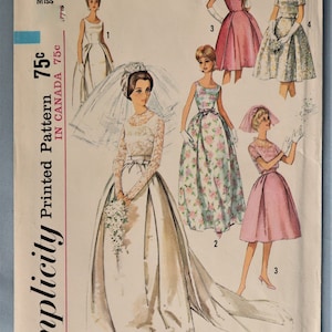 Simplicity 5343.  Misses bridal gown pattern.  Vintage 1963 bridal gown, bridesmaid dress pattern.  Modest bridal.  SZ 9 jr.