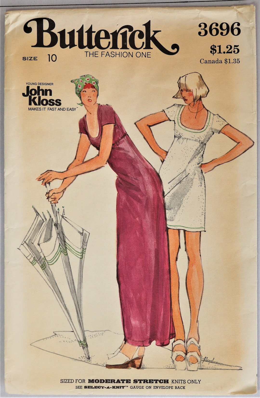 Butterick 3696. Vintage 1970s John Kloss Dress or Tunic Pattern. Long ...