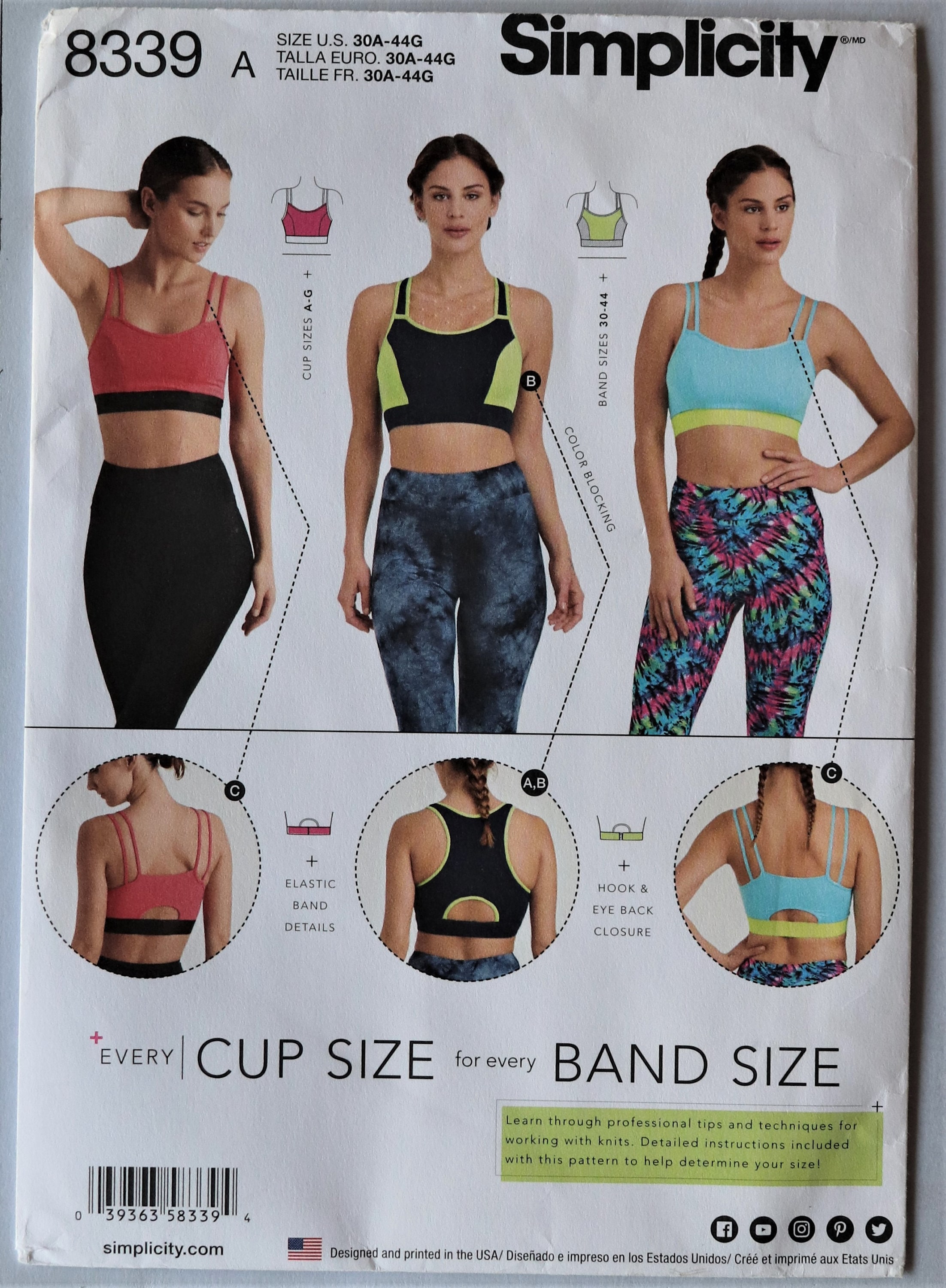 Simplicity 8560 Sports Bra Sewing Pattern Sizes 30a - 44g All Cup