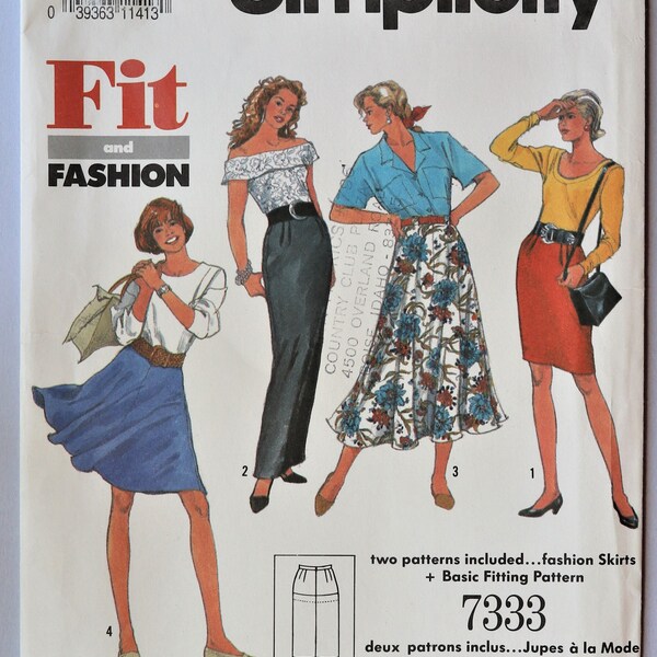 Simplicity 7333.  Misses skirts pattern. Vintage 1991 skirt pattern.  Flared maxi skirt.  Slim skirt. Basic fitting pattern. SZ 12-18. Uncut