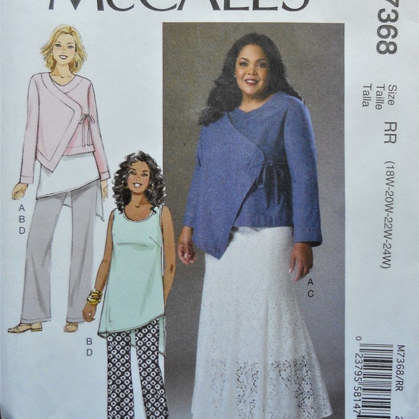 McCall's 7368.  Women's top, tunic, skirt pattern. Khaliah Ali  Asymmetrical top, tunic, skirt, pants pattern. Plus size pattern. SZ 18W-24W