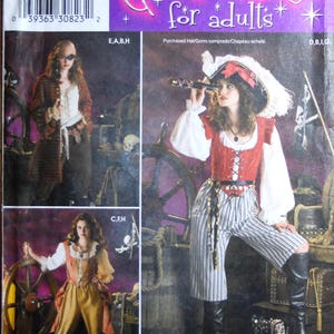 Simplicity 3677.  Misses pirate costume pattern. Pirate, buccaneer coat, vest, blouse, pants. SZ 6-12. Uncut