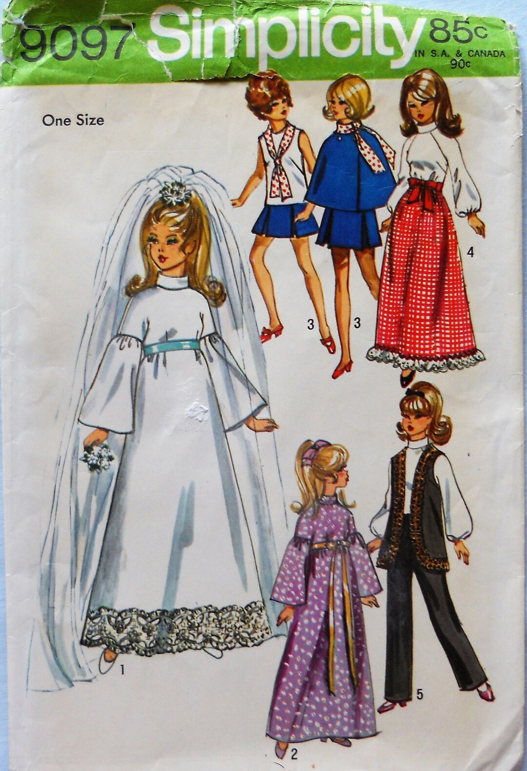 Simplicity 9097. Fashion Doll Clothes Pattern. Vintage 1970 11 1/2 Inch ...