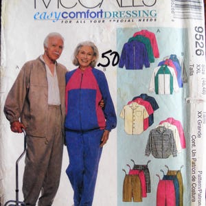 McCall's 9526.  Men's and women's jacket, shirt, pull on pants or shorts pattern.  Special needs clothing pattern.  SZ XXL Uncut