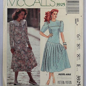 McCall&#39;s 3925. Laura Ashley dress pattern.   Vintage 1988 Laura Ashley drop waist pleated dress pattern.   SZ 8. Uncut