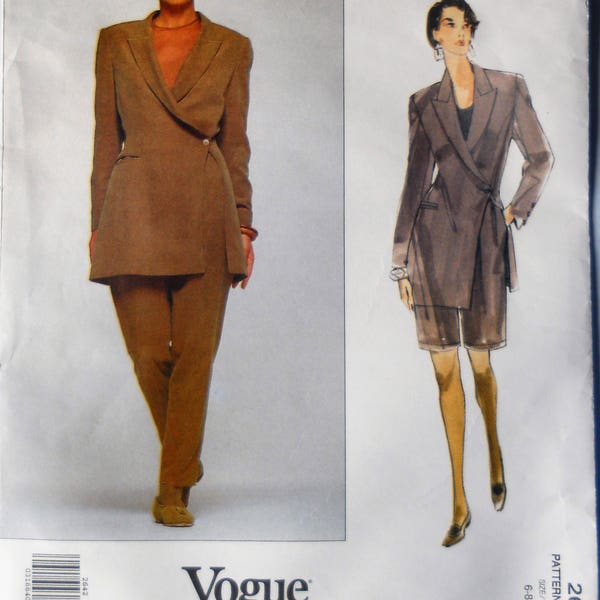 Vogue 2642. Claude Montana Jacket, pants and shorts pattern.  Vintage 1991 Claude Montana Vogue Paris Original suit pattern. SZ 6-10. Uncut