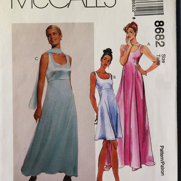 McCall's 8682.  Misses evening dress pattern.  Bridal, Bridesmaid dress pattern.  Special occasion dress  pattern.