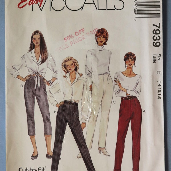 McCall's 7939.  Misses pants and capri pants pattern.  Tapered pants and capri pants pattern.  Easy sew pants pattern.  SZ 14-18 Uncut