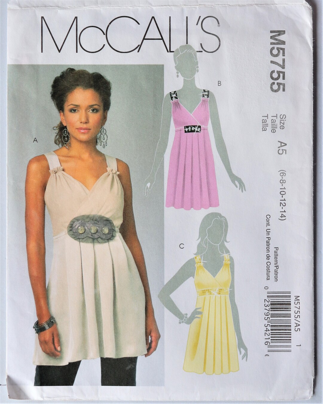 Mccall's 5755. Misses Tunic Pattern. Sleeveless Tunic Pattern. Empire ...