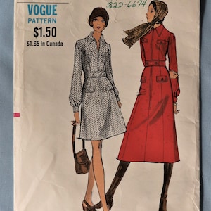 Vogue 7871.  Misses dress pattern.  Vintage 1970's coat dress pattern.  70's A line maxi or mini dress pattern.  SZ 10