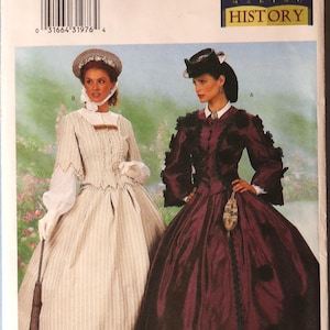 Butterick 6694.  Civil War era dress pattern.  Making History  1860s top and skirt costume pattern.  SZ 12-16 Uncut