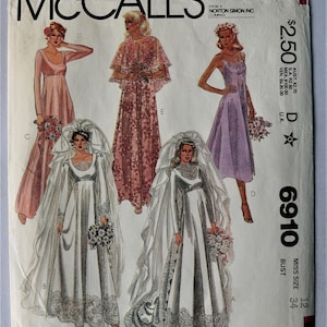 May include: Vintage McCall's sewing pattern featuring illustrations of various formal dresses, including bridal gowns and bridesmaid dresses. The pattern includes a variety of styles, from long-sleeved gowns to sleeveless dresses, with a bust size of 34 inches.