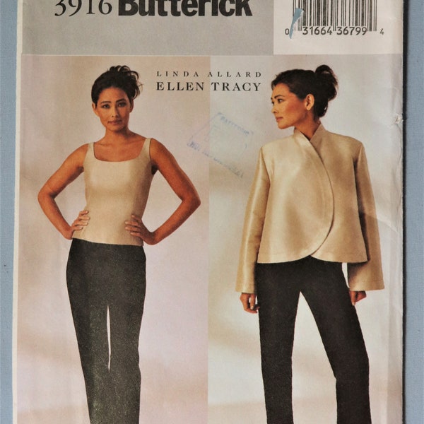 Butterick 3916.  Womens jacket, top and pants pattern.  Plus size evening pants suit pattern.  SZ 18-22  Uncut