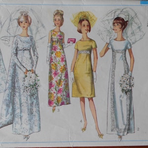 Simplicity 6352. Misses bridal gown pattern. Vintage 1965 Regency style wedding dress. Empire waist bridal gown. Modest bridal. SZ 9