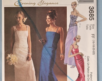 McCall's 3685.  Women's Bridal gown, bridesmaid pattern.  Plus size two piece evening dress pattern.  SZ 16-22 Uncut