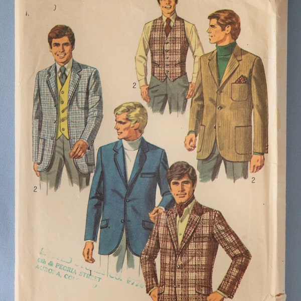 Simplicity 8368.  Men's jacket and vest pattern.  Vintage 1980 mens lined jacket and vest pattern.  Men's blazer pattern.  SZ 42.  Uncut