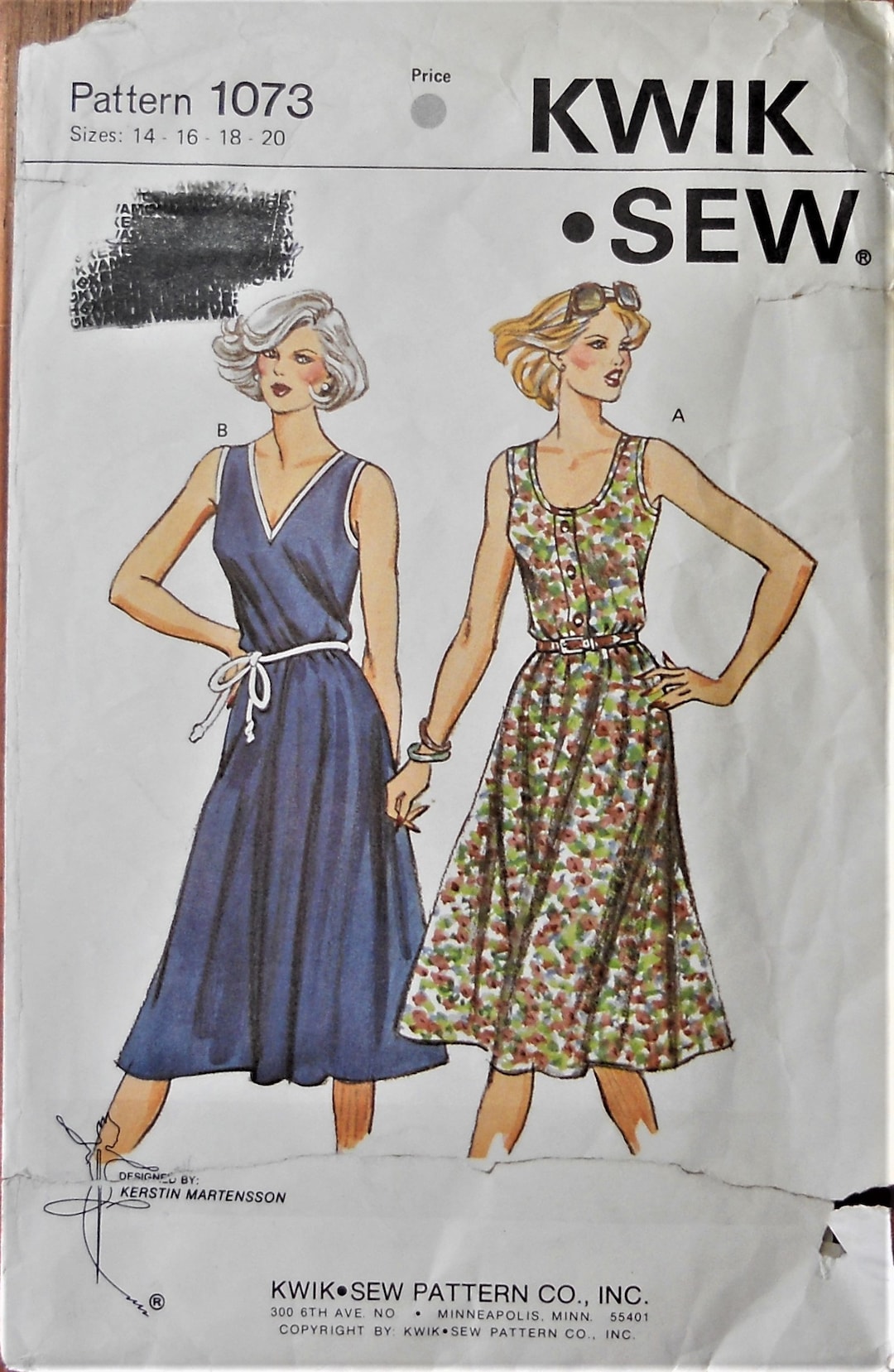 Kwik Sew 1073. Womens Dress Pattern. Womens Pullover Knit Dress, Sun Dress  Pattern. Sleeveless Summer Dress Pattern. SZ 14-20. Uncut. 