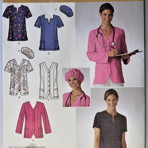 Simplicity 3932. Women's Scrubs jacket, top and hat pattern.  Easy sew scrubs  and Lab coat pattern. SZ 20W-28W  Uncut