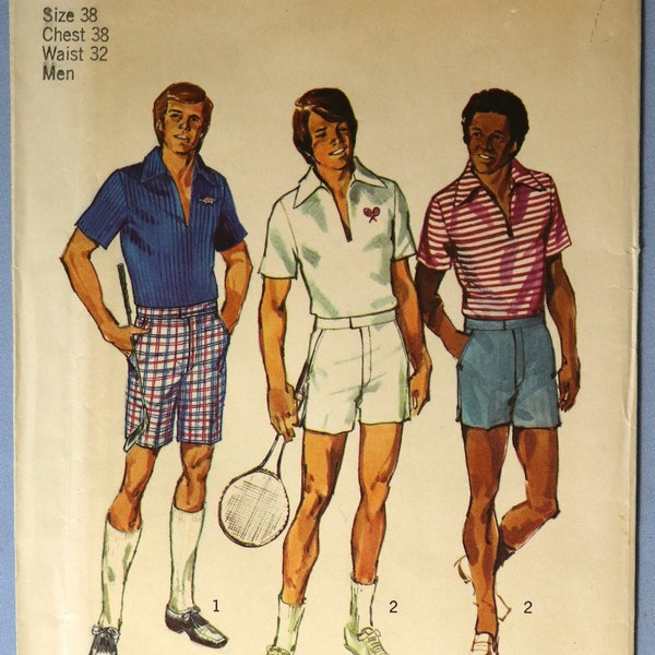 Simplicity 5044.  Men's shorts and shirt pattern.  Men's golf, tennis shorts pattern.  Mens knit sports shirt pattern.  SZ 38 Uncut