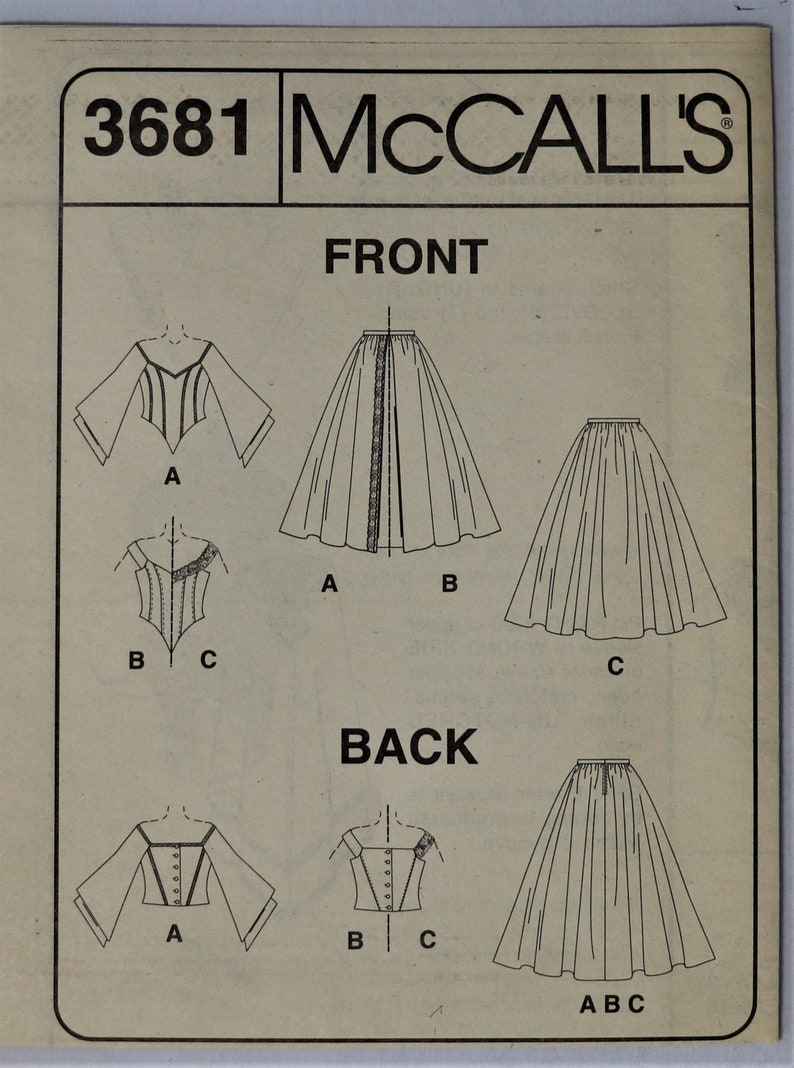 SZ 12-18 Uncut full skirt pattern Corset off shoulder top Misses bridal gown pattern McCall/'s 3681 Two piece bridal gown pattern