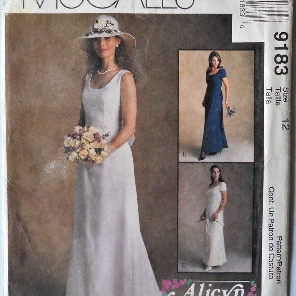 McCall's 9183.  Bridal gown pattern.  A line Wedding dress pattern.  Bridesmaid dress pattern. Modest bridal pattern. Size 12.  Uncut