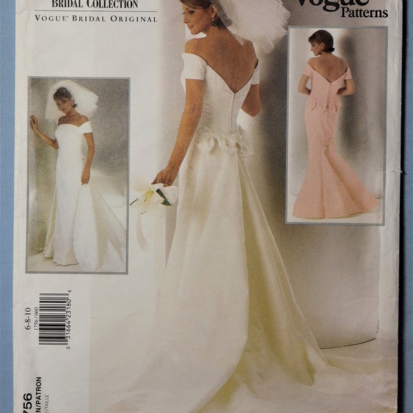 Vogue 1756.  Vera Wang wedding gown pattern.  Vintage 1996 Vera Wang formal wedding dress pattern.  SZ 6-10 Uncut