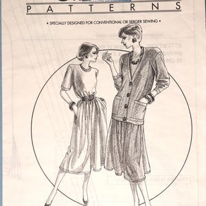 May include: A vintage sewing pattern titled "Great Copy Patterns" featuring a line drawing of two women in a jacket dress. The pattern is specially designed for conventional or serger sewing. The pattern number is #1290.