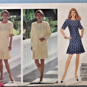 May include: Butterick 6193 sewing pattern envelope for sizes 6-8-10. The front displays illustrations and photographs of a dress with a pleated skirt and short sleeves, and a matching jacket. The text includes Butterick 6193 and Yes! It's Easy!
