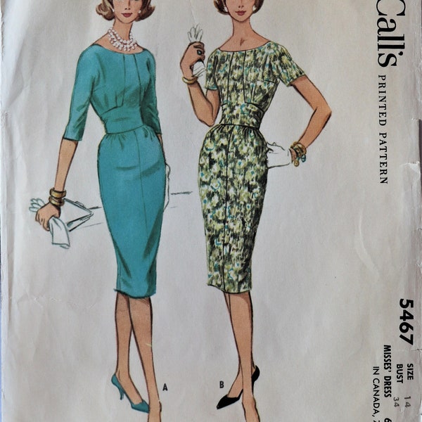 McCall's 5467.   Misses sheath dress pattern.  Vintage 1960  fitted tapered dress pattern.   60's "Wiggle dress" pattern. SZ 14. Cut